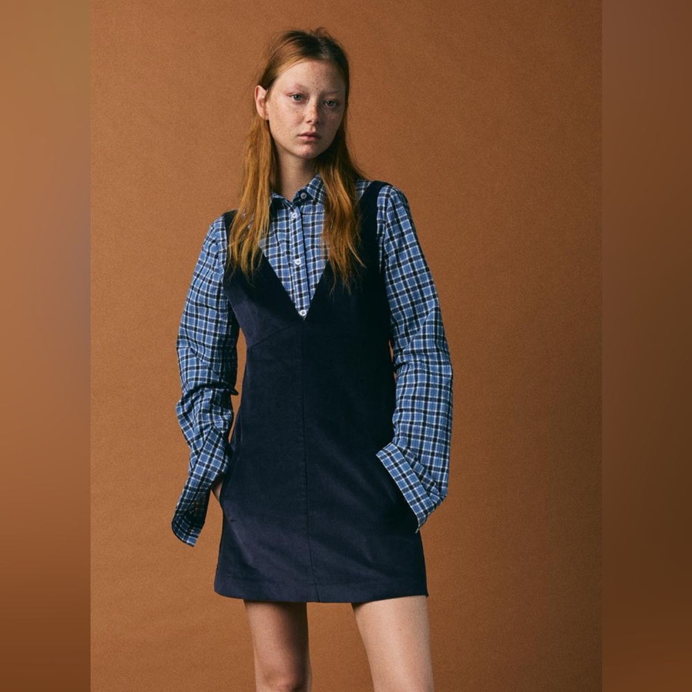 NWT Zara blue corduroy dress